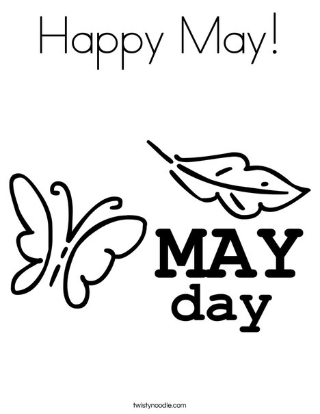 Happy May Day With Butterfly Coloring Page