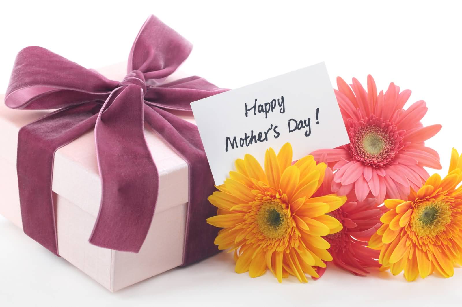 Happy Mother’s Day Card With Gift Box And Flowers