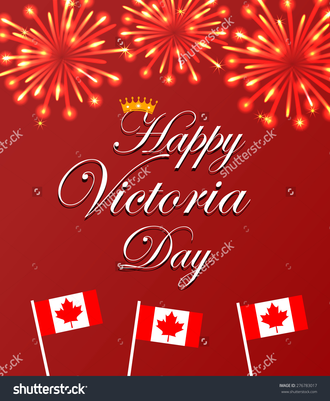 Happy Victoria Day Card With Canada Flags And Fireworks