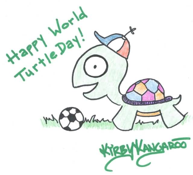 Happy World Turtle Day Turtle Playing With Ball Drawing