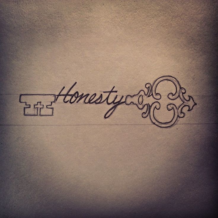 Honesty - Black Outline Key Tattoo Design