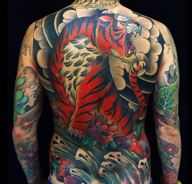 Japanese Tiger Tattoo On Man Full Back