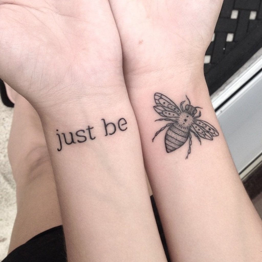 Just Be - Black And Grey Insect Tattoo On Right Wrist