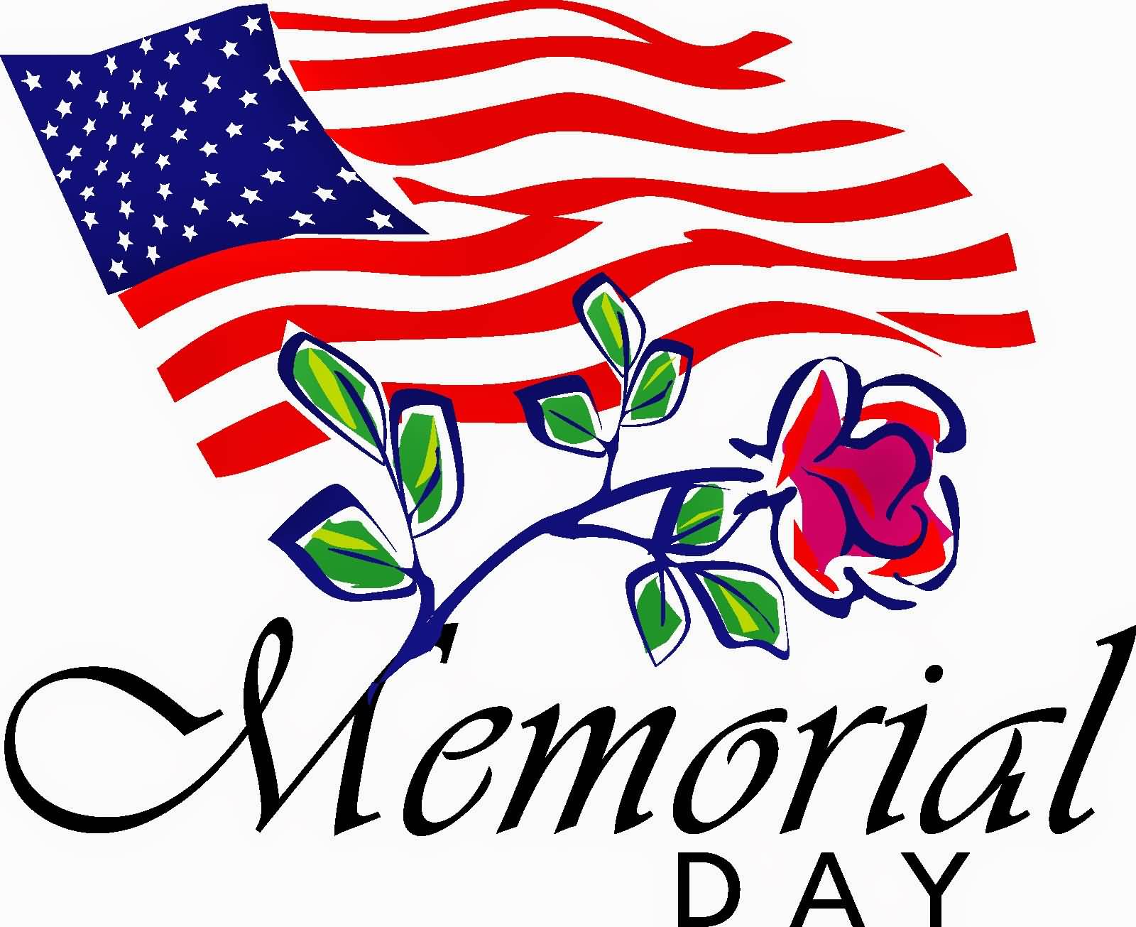 Memorial Day Rose Flower And US Flag Clipart