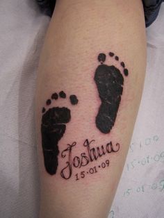 Memorial Footprints Tattoo On Leg Calf