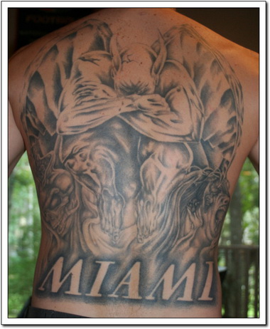 Miami – Black Ink Gargoyle Tattoo On Man Full Back
