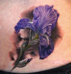 Purple Ink Iris Flower Tattoo Design For Stomach