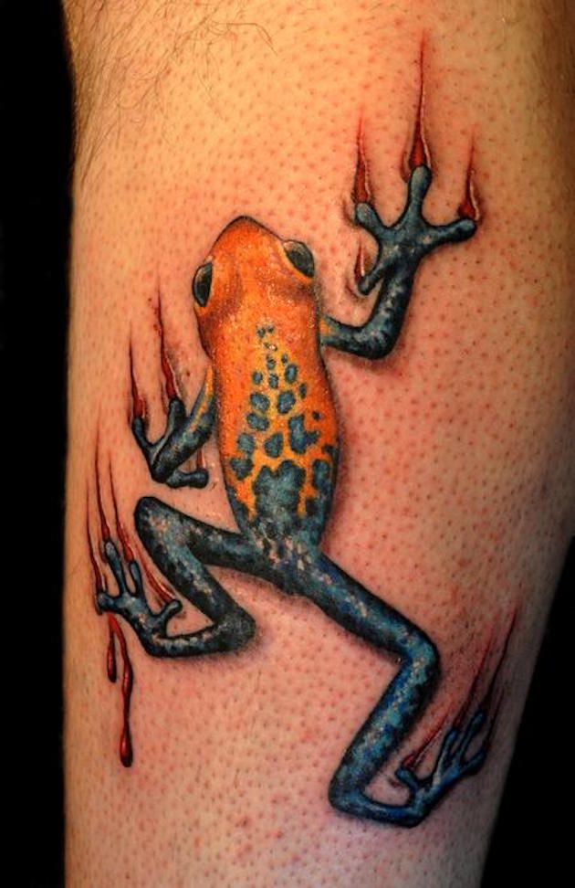 Realistic Frog Tattoo Design For Leg Calf