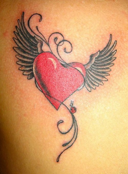Red Heart With Wings Tattoo Design