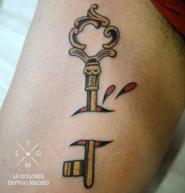 Ripped Skin Traditional Key Tattoo Design For Sleeve