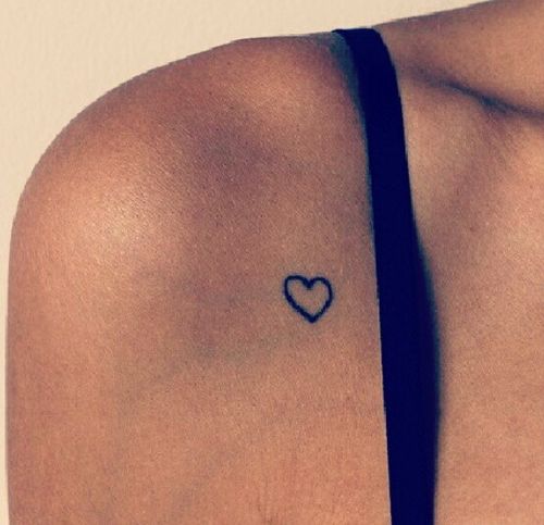 Simple Black Outline Heart Tattoo On Right Front Shoulder