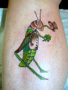 Traditional Grasshopper Tattoo Design For Leg Calf