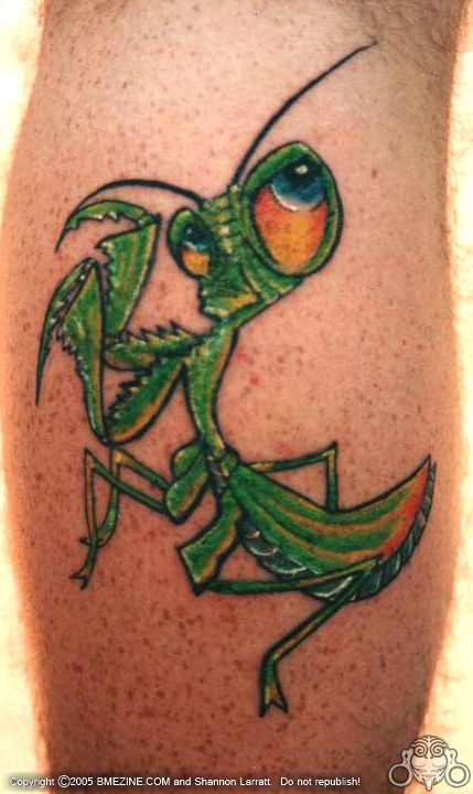 Traditional Grasshopper Tattoo On Leg Calf