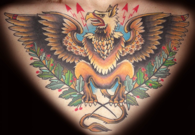 Traditional Griffin Tattoo Design For Upper Back