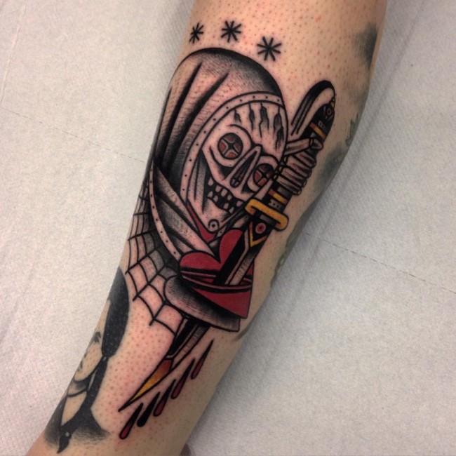 Traditional Grim Reaper With Sword Tattoo On Forearm