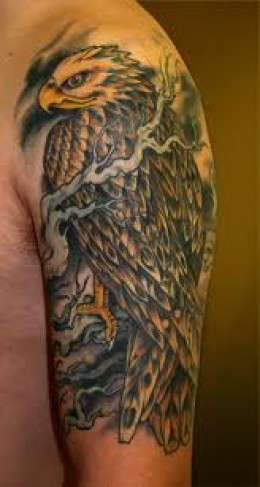 Traditional Hawk Tattoo On Man Left Half Sleeve