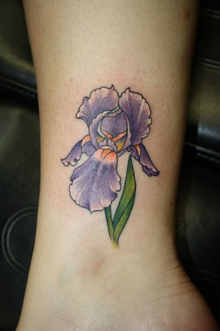 Traditional Iris Tattoo Design For Leg