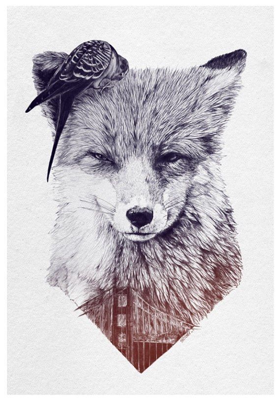 Unique Black And Grey Fox Head Tattoo Design