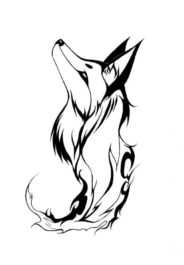 Unique Black Tribal Fox Tattoo Stencil
