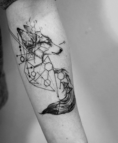 Unique Geometric Fox Tattoo On Left Forearm