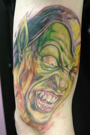 Vampire Goblin Head Tattoo On Right Half Sleeve