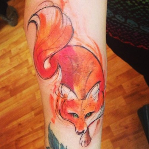 Watercolor Fox Tattoo Design For Sleeve