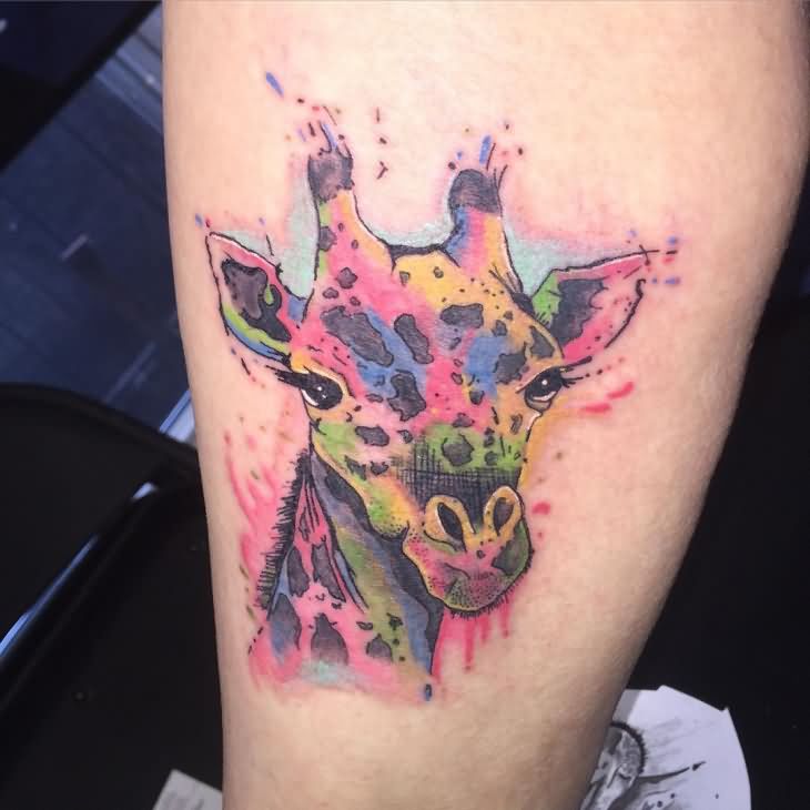 Watercolor Giraffe Head Tattoo Design For Sleeve
