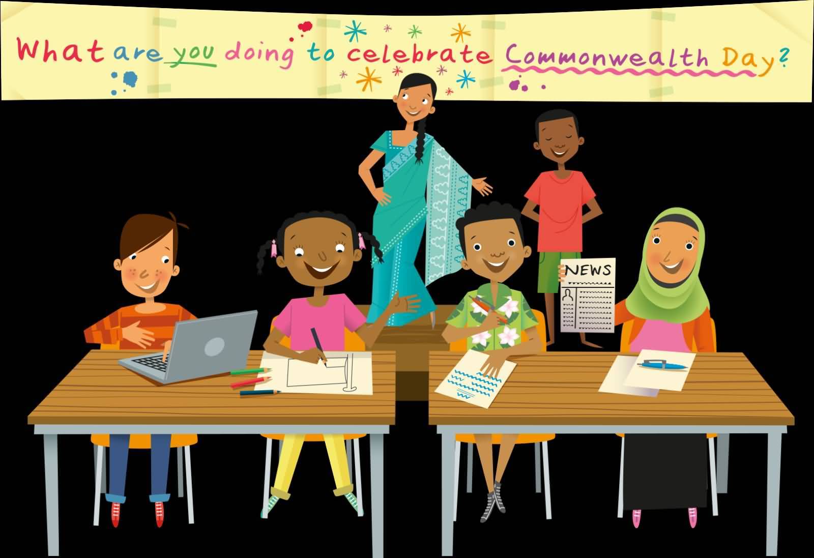 What Are You Doing To Celebrate Commonwealth Day Students And Children Cartoon Picture