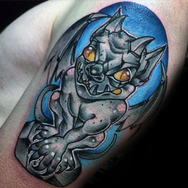 Wonderful Gargoyle Tattoo On Man Left Half Sleeve