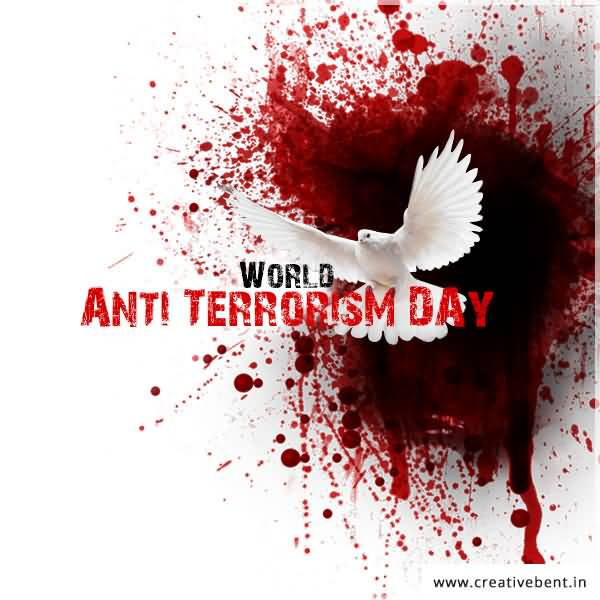 World Anti Terrorism Day Flying Dove And Blood Splash In Background