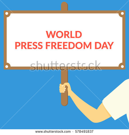 World Press Freedom Day Hand Holding Wooden Sign