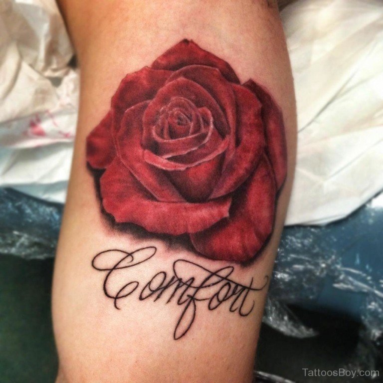 3D Red Rose Tattoo On Arm Left Arm