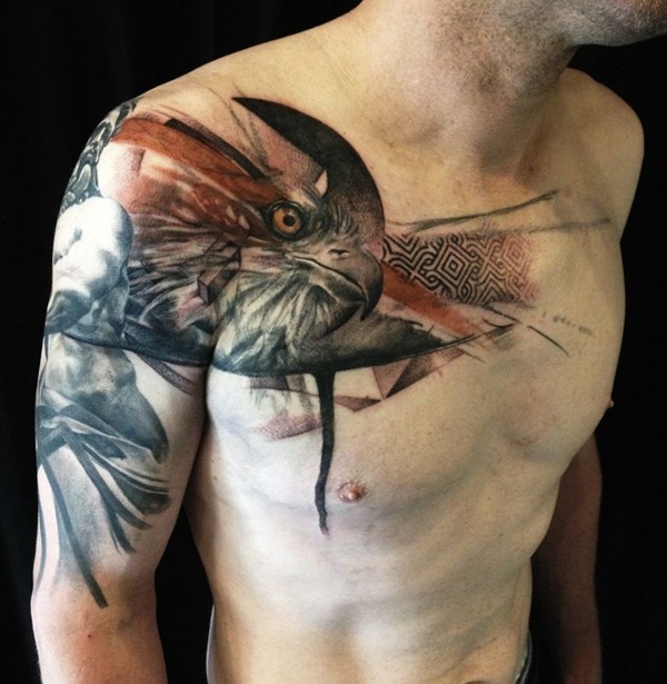 Abstract Eagle Head Tattoo On Man Right Shoulder