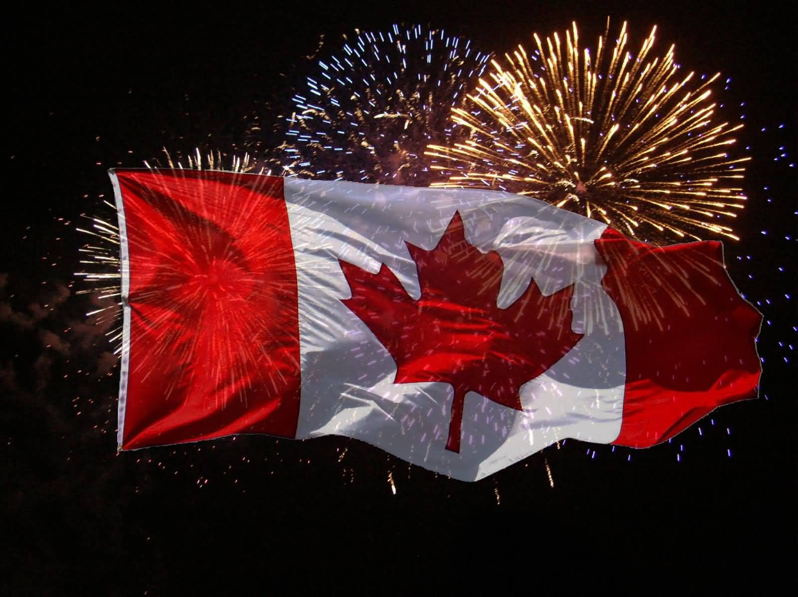 Amazing Canadian Flag In Fireworks - Celebrating Canada Day