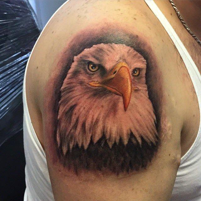 American Eagle Head Tattoo On Right Shoulder