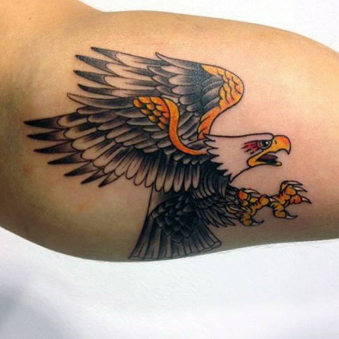 American Flying Eagle Tattooed On Inner Bicep