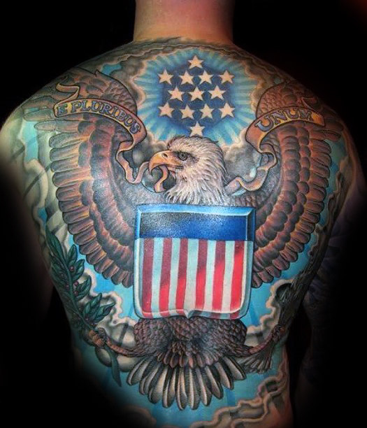 American Patriotic Eagle Tattoo On Full Back