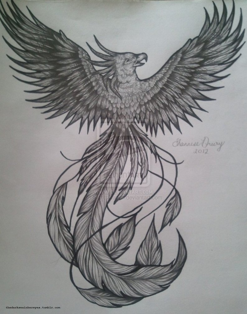 Black And Grey Flying Phoenix Tattoo Design By NightsQueen