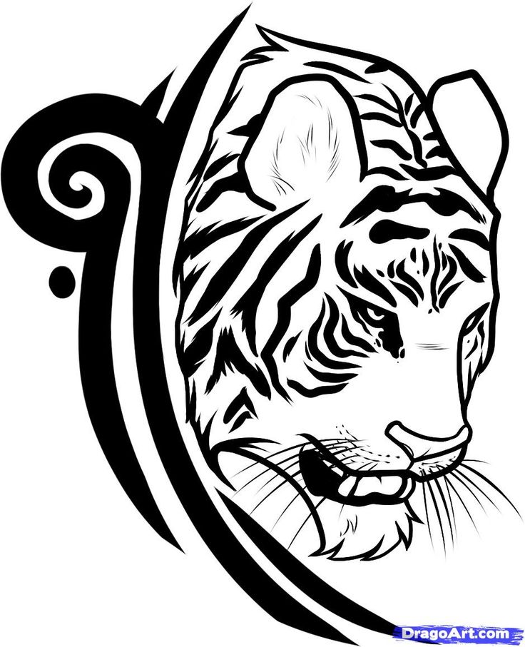 Black Tribal And Tiger Head Tattoo Design