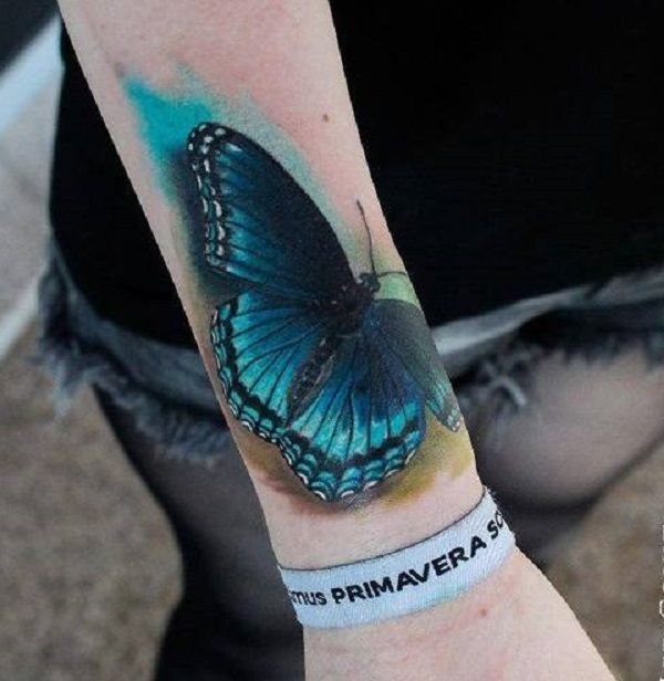 Black and Blue Butterfly Tattoo On Arm Sleeve