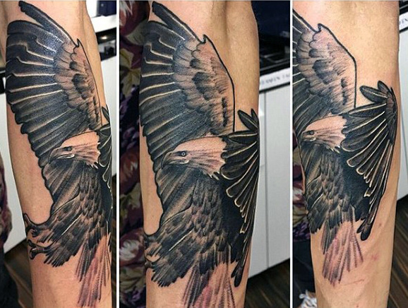 Black and Grey Eagle Tattoo On Half Sleeve
