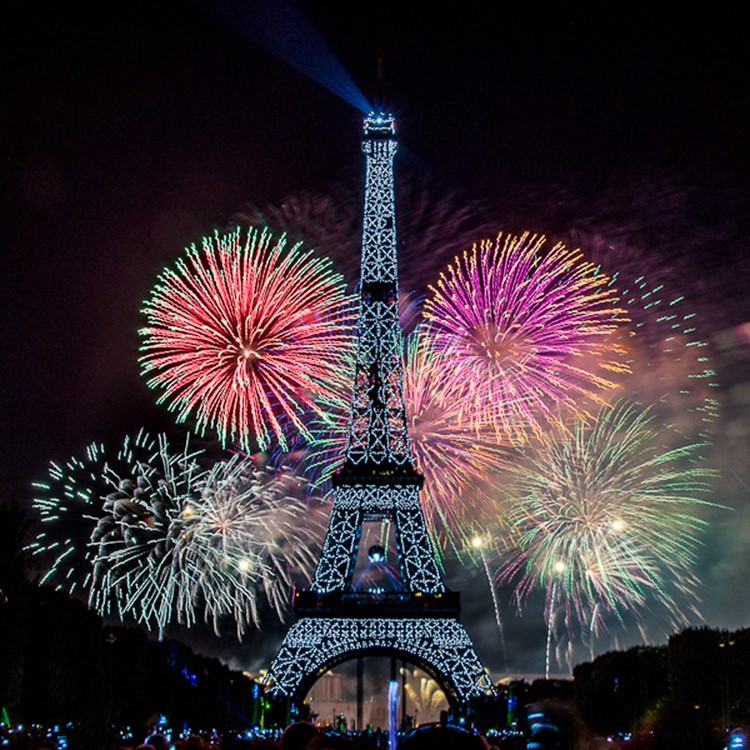 Celebrating Bastille Day With Fireworks On Eiffel Tower