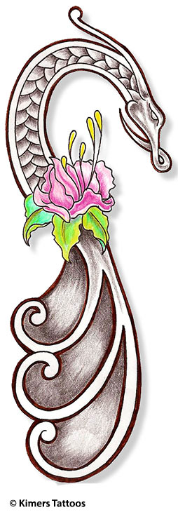 Celtic Dragon With Pink Flower Tattoo Design