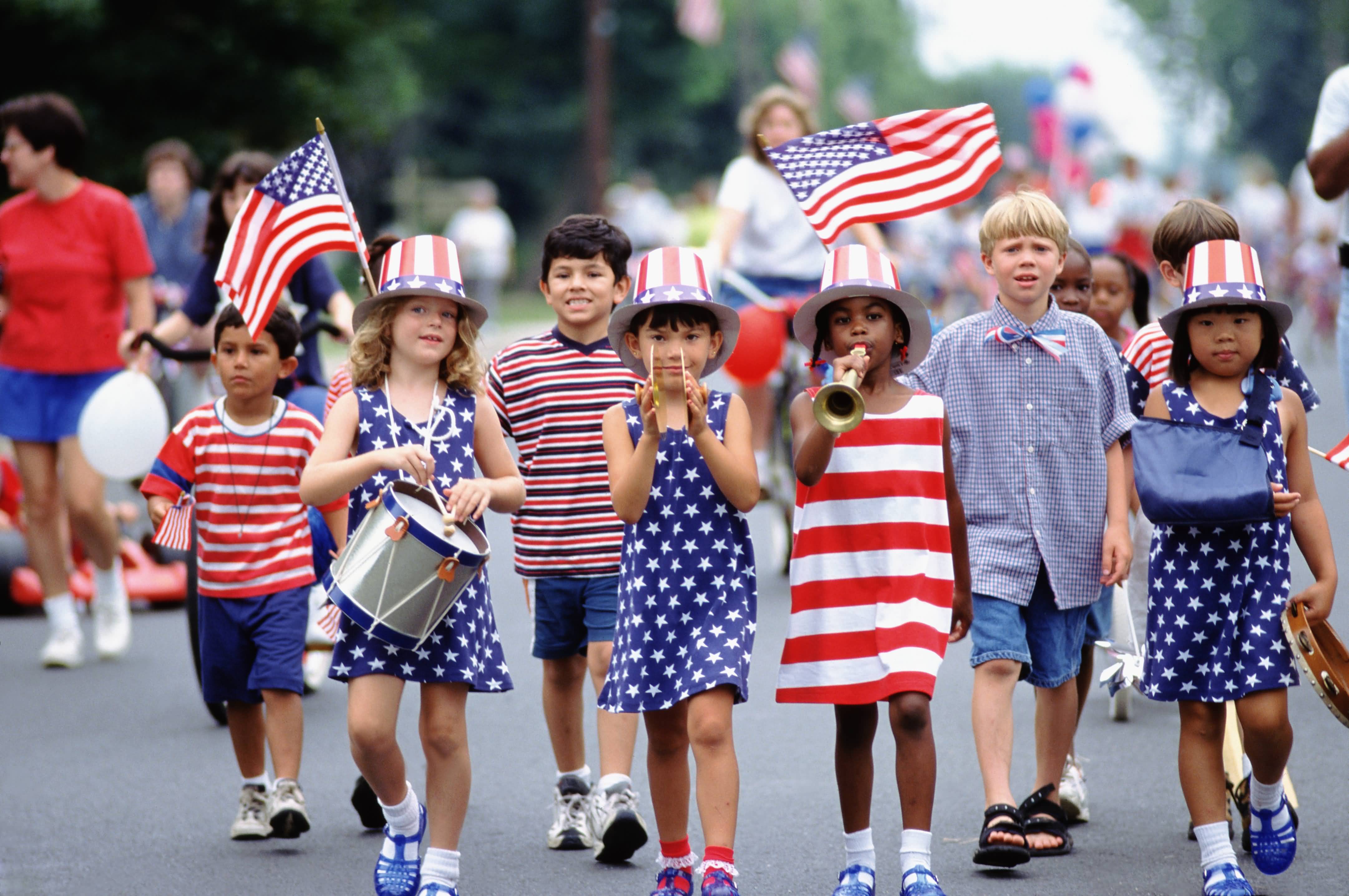 Children Celebrating 4th July With Independence Day Parade