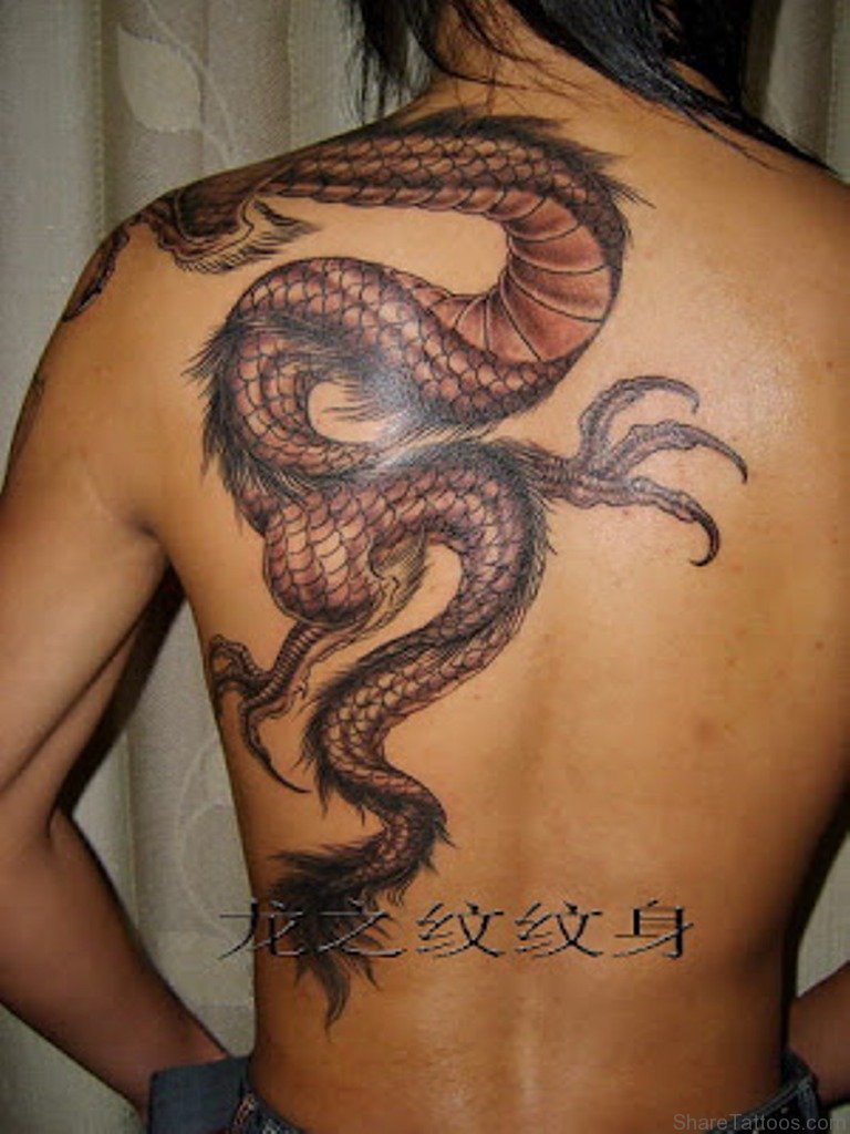 Chinese Dragon Tattoo On Left Back Shoulder