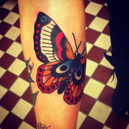 Colored Butterfly Tattoo On Forearm by Jonas Nyberg