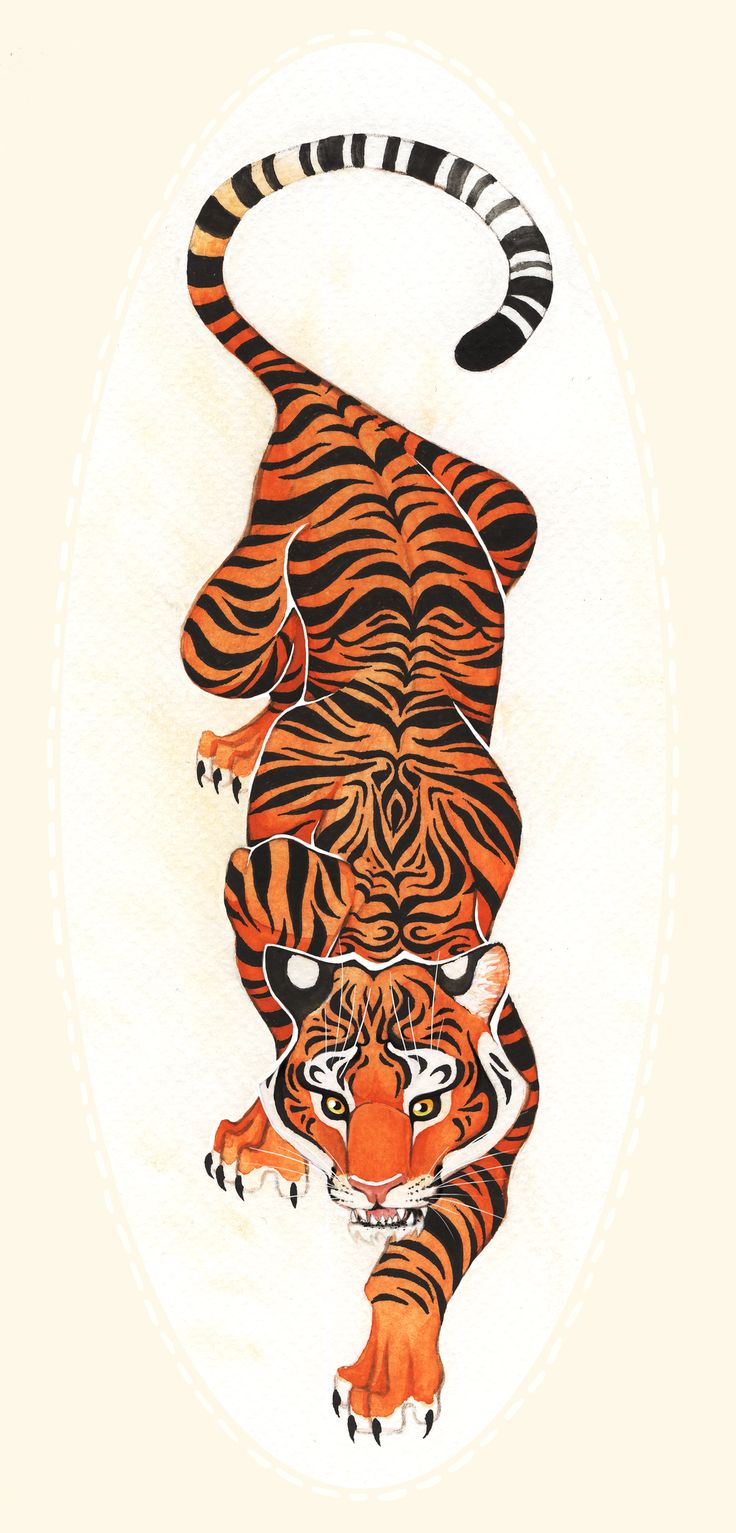 Crawling Asian Tiger Tattoo Design