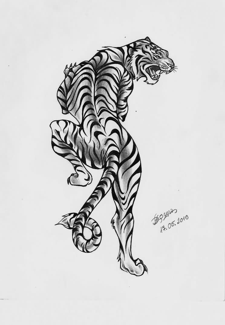 Tiger Crawling Over Shoulder Tattoo
