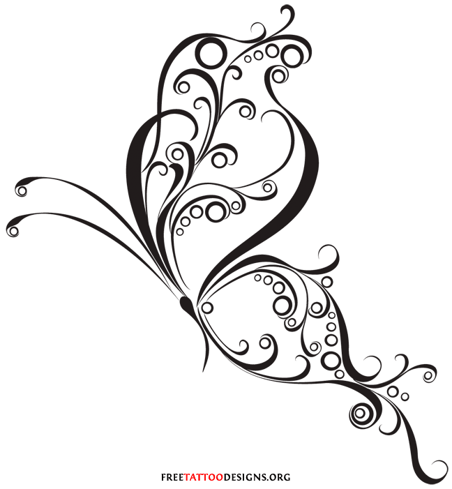 Curly Tribal Butterfly Tattoo Design
