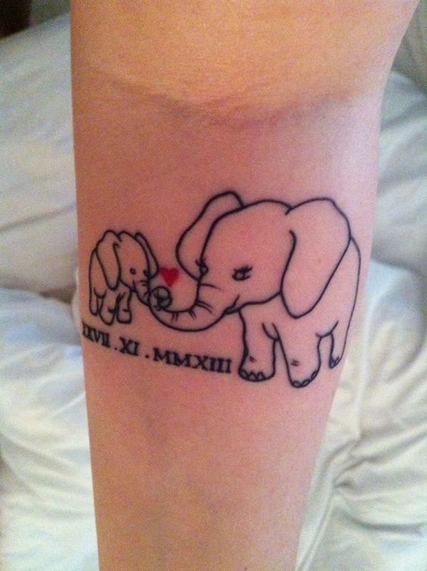Cute Outline Elephant Babies Tattoos On Back Leg